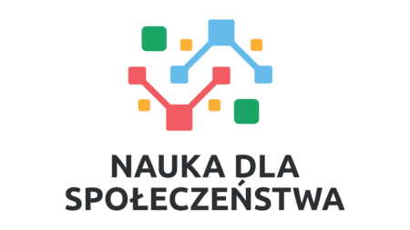 Logo z kolorowymi połączonymi węzłami oraz tekstem Nauka Dla Społeczeństwa poniżej